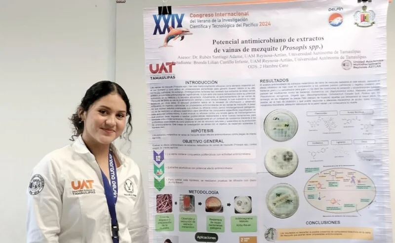 Alumna de la UAT estudia el potencial antimicrobiano de la vaina de mezquite