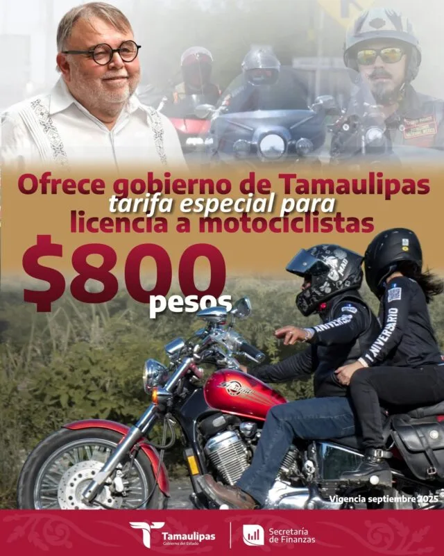 Ofrece Gobierno de Tamaulipas nuevo descuento para licencia a motociclistas