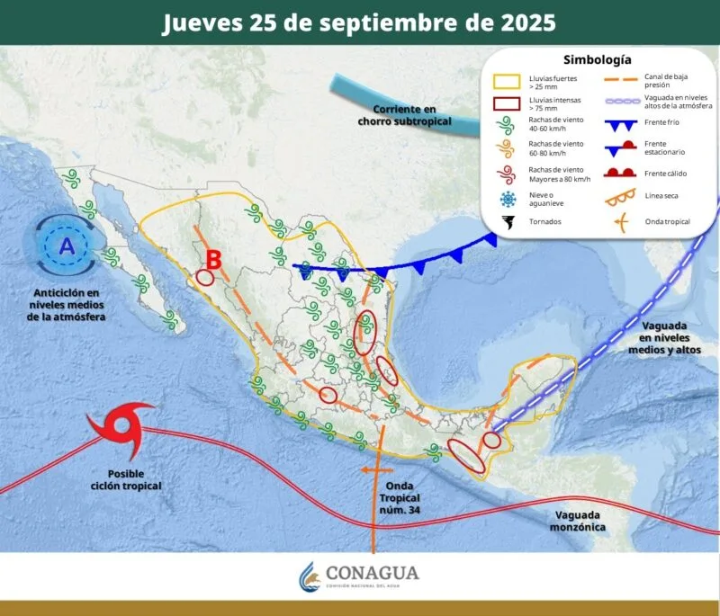 Prevén lluvias por ingreso del Frente Frío No. 4 en Tamaulipas a partir del jueves; persistirán altas temperaturas