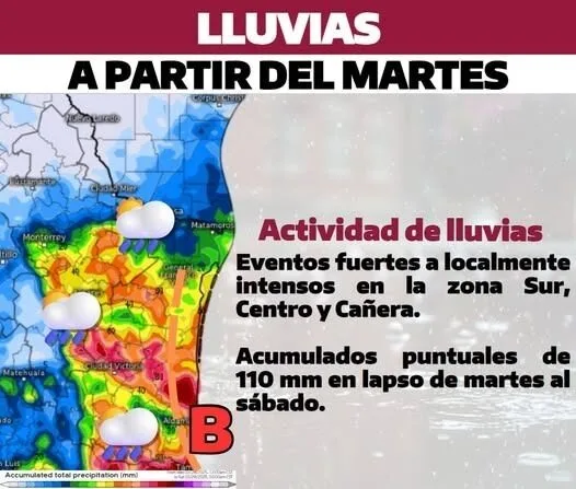 Zona de inestabilidad generará lluvias en Tamaulipas del martes al sábado: Coordinación de Protección Civil